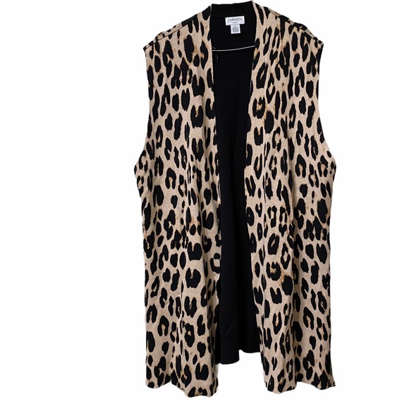 Carmen Marc Valvo Jackets & Blazers - Carmen Marc Valvo Leopard Print Open Long Vest